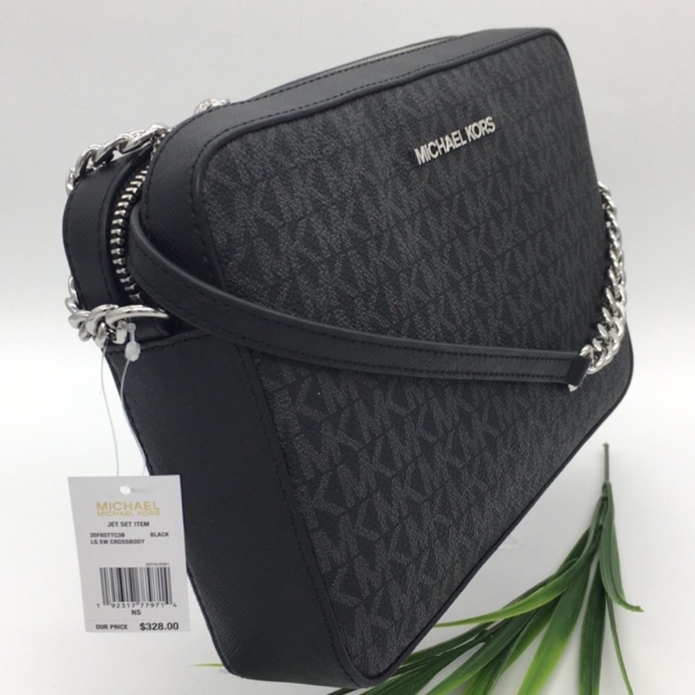 MICHAEL KORS JET SET ITEM LG EW CROSSBODY BLACK SIGNATURE - Picture 7 of 8
